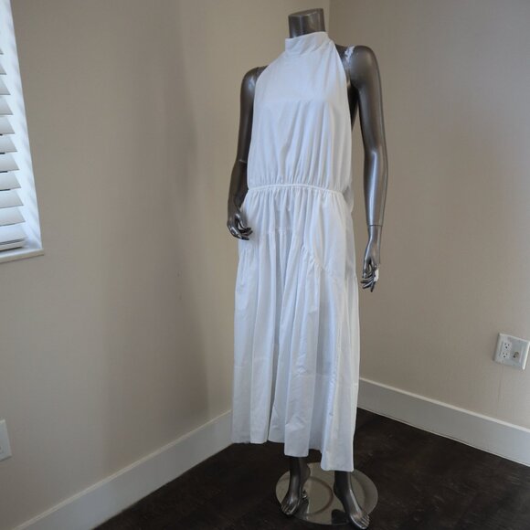 Vince Los Angeles White Halter Midi Dress Tiered Skirt Cotton Size Large New Tag - Picture 3 of 6